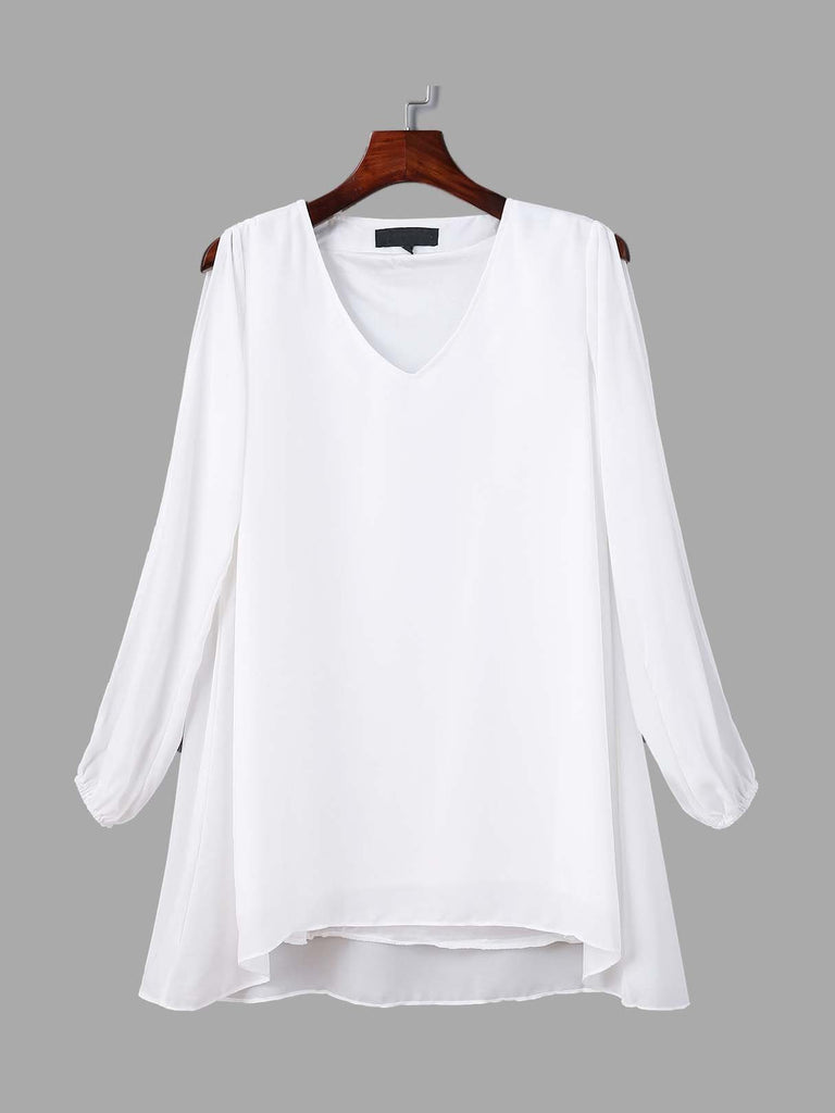 White V-Neck Long Sleeve Dresses