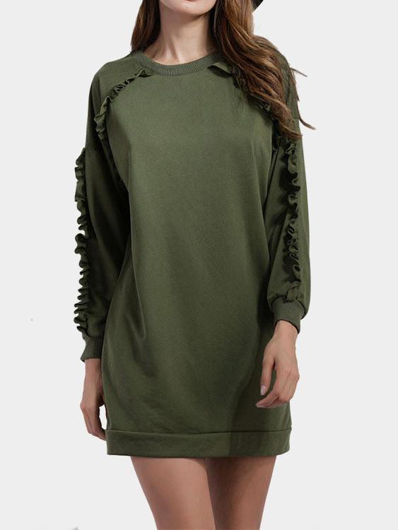 Round Neck Grid Camouflage Long Sleeve Army Green Sweatshirts