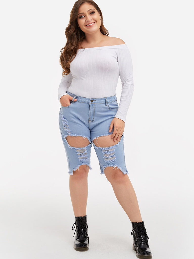 Plus Size Light Cut Out High Waisted Shorts