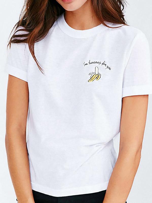 Round Neck Letter Printed Short Sleeve White T-Shirts