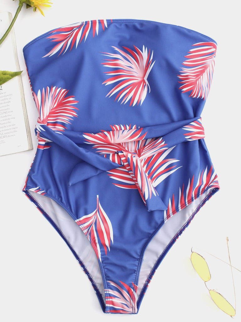 Blue Off The Shoulder One-Pieces Swimwears