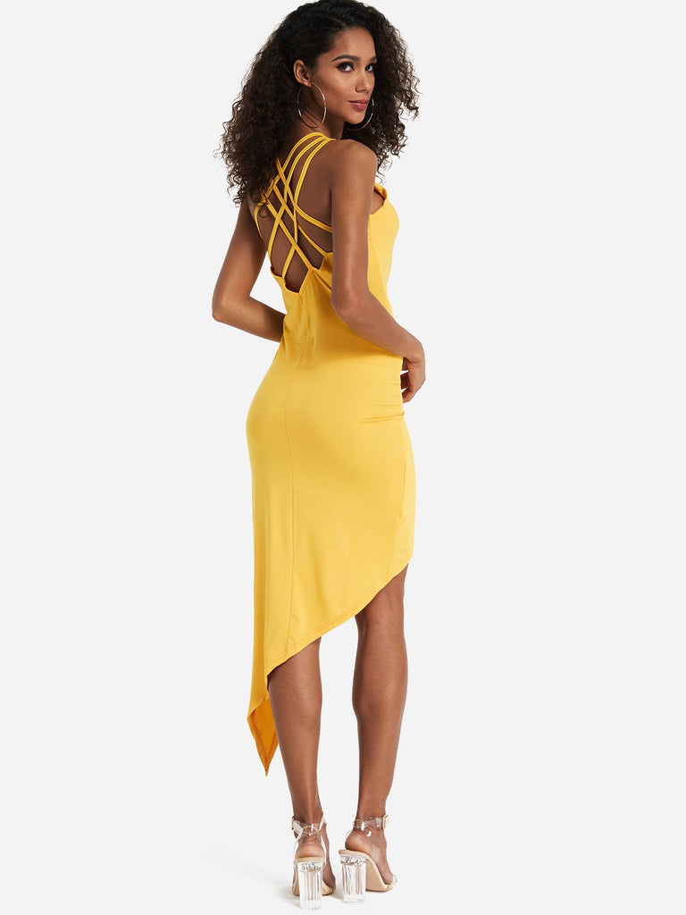 Womens Yellow V-Neck Dresses
