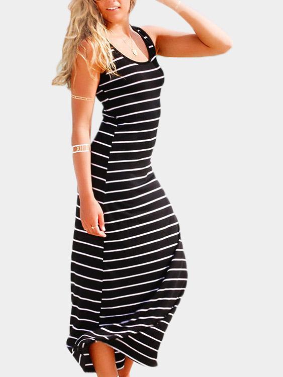 Scoop Neck Sleeveless Stripe Maxi Dresses