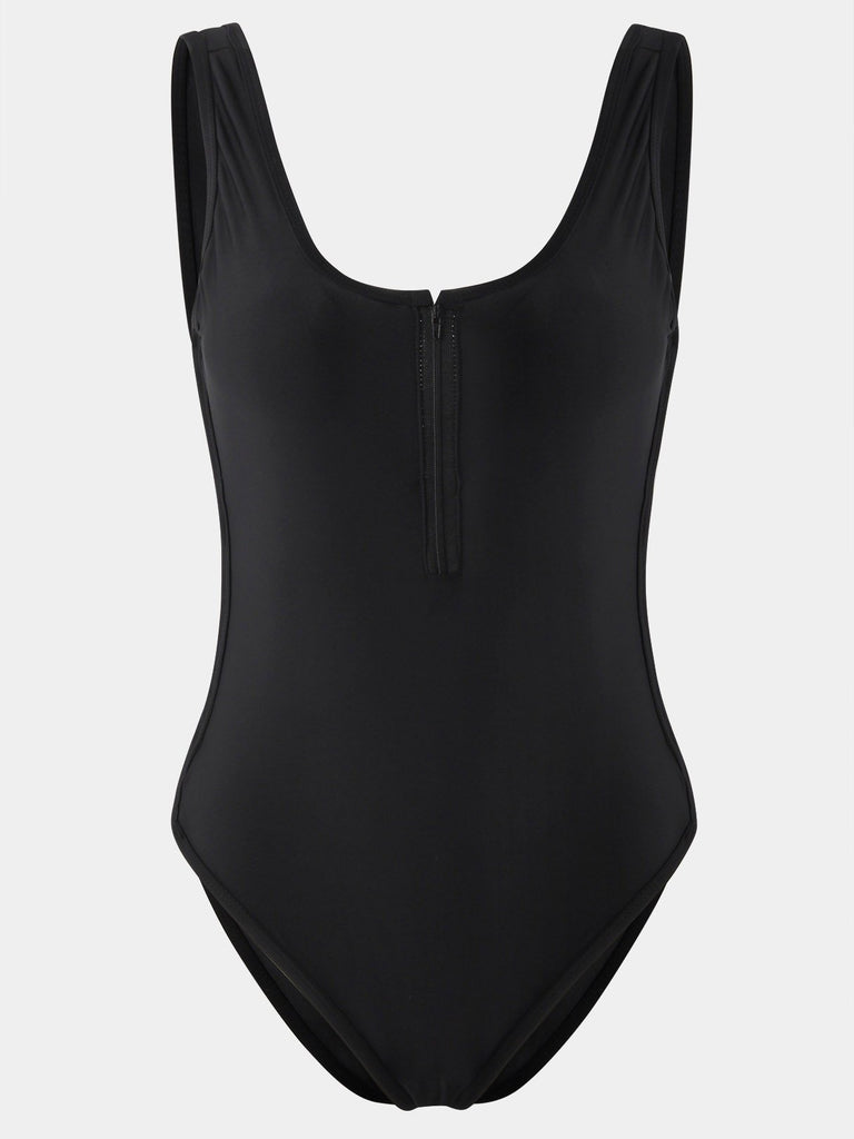 Black Deep V Neck Sleeveless Plain Backless Wireless One-Pieces Swimwears