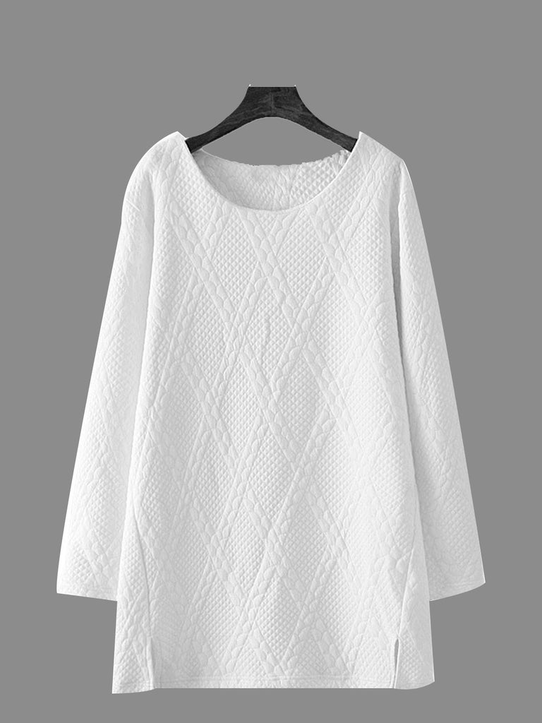 White Round Neck Pullover Long Sleeve Casual Dresses