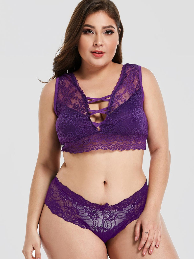 Lace Criss-Cross Purple Plus Size Intimates