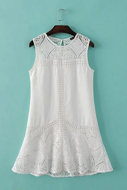 White Sleeveless Lace Mini Dress
