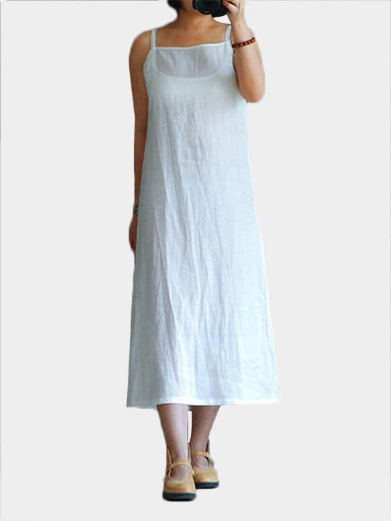 White Square Neck Sleeveless See Through Casual Dresses