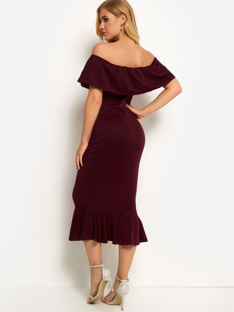 Womens Burgundy Off The Shoulder Dresses