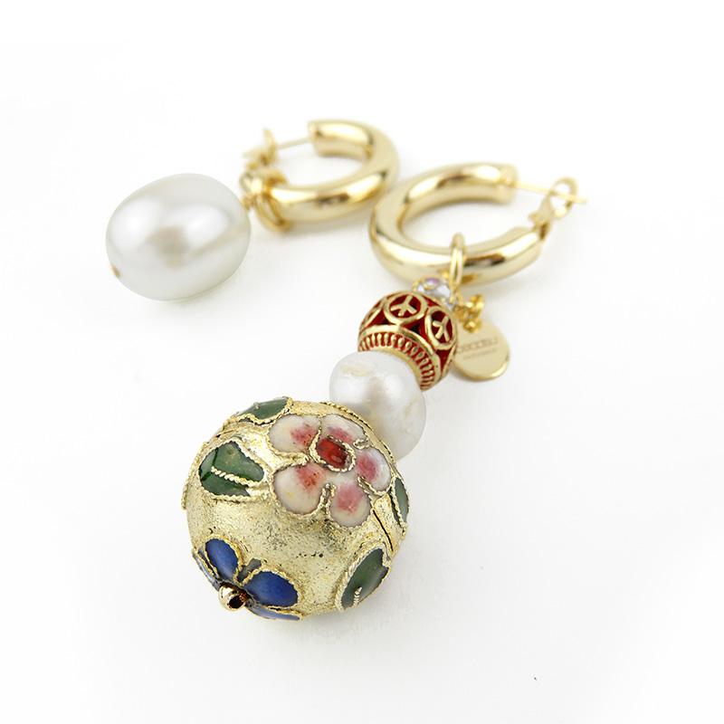 Discount Handmade Mismatched Cloisonne Pearl Earring Set