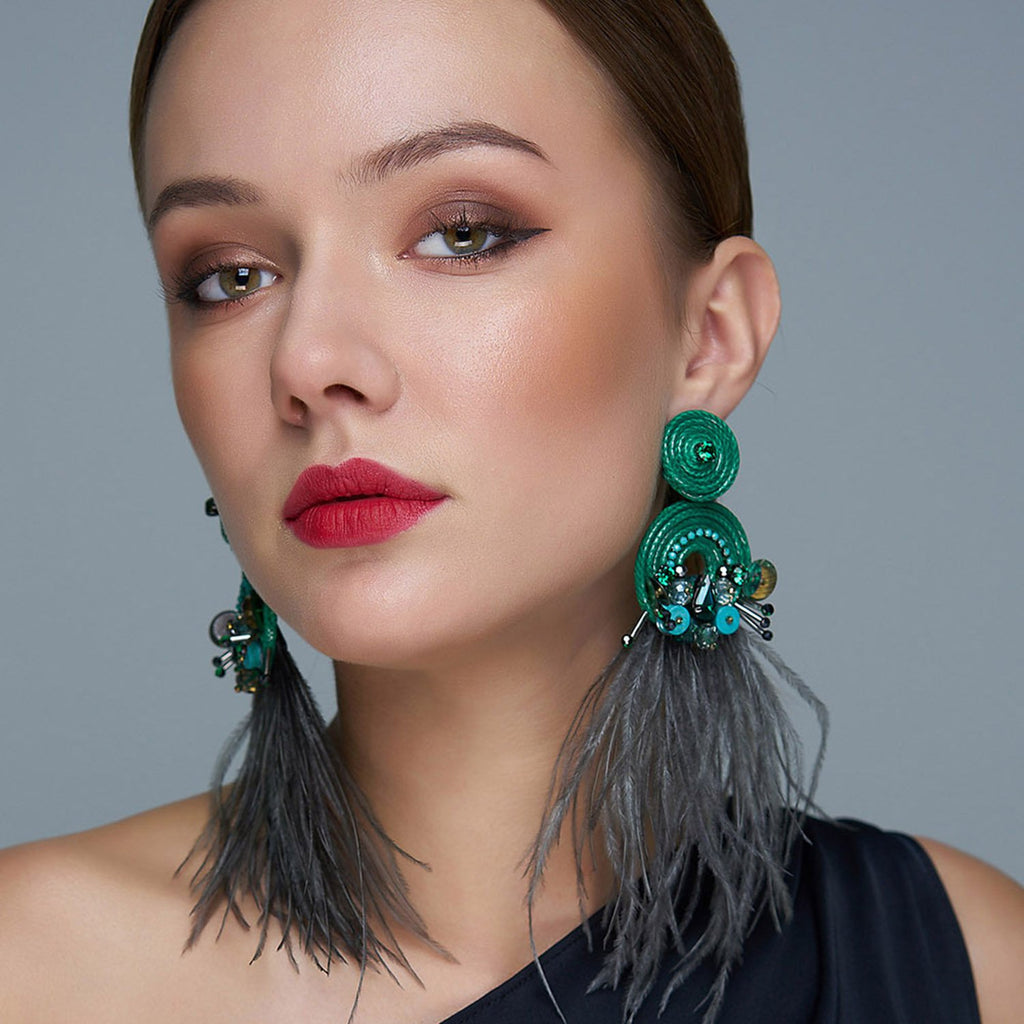 Luxurious Flamenco Earrings With Feathers