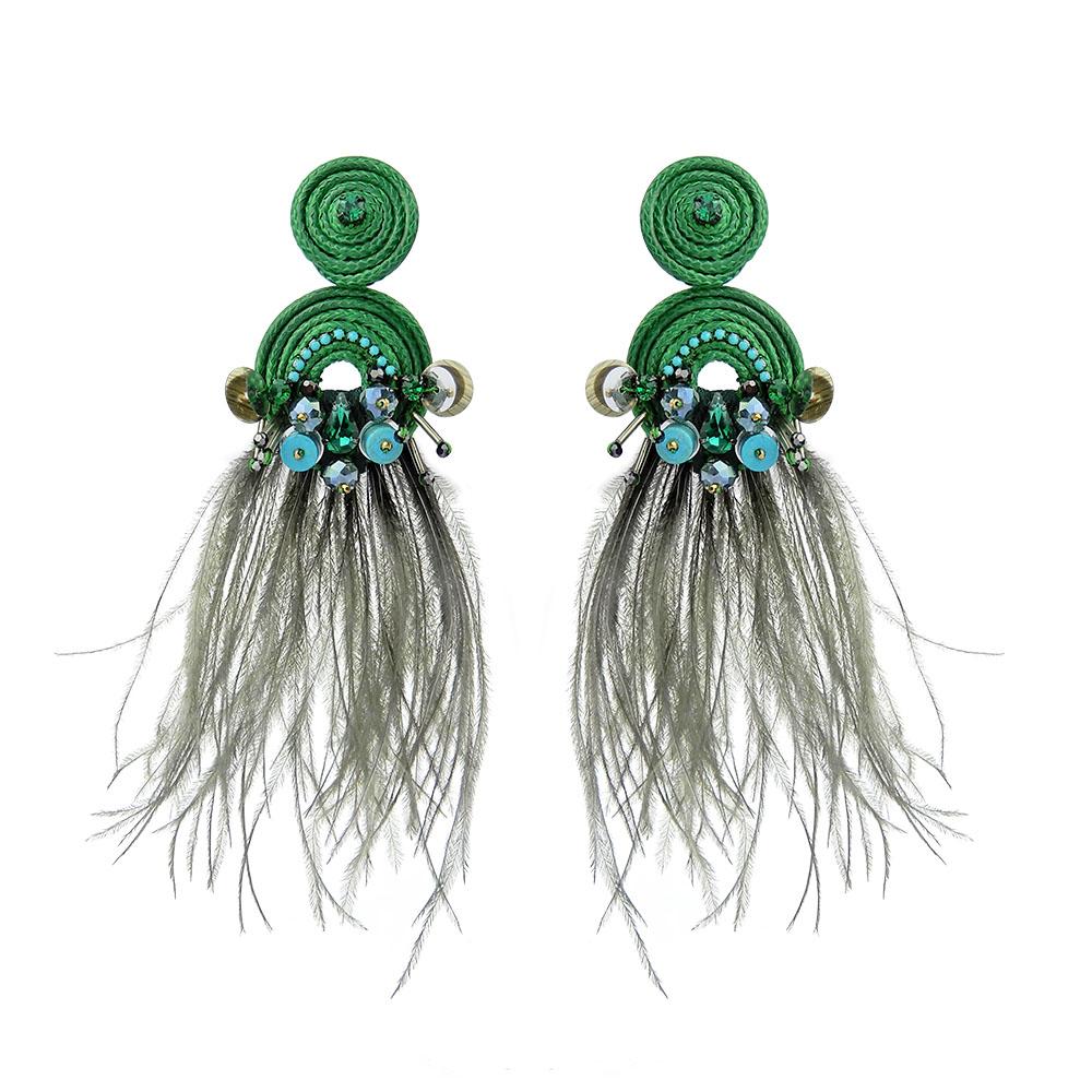 Luxurious Flamenco Handmade Earrings With Feathers