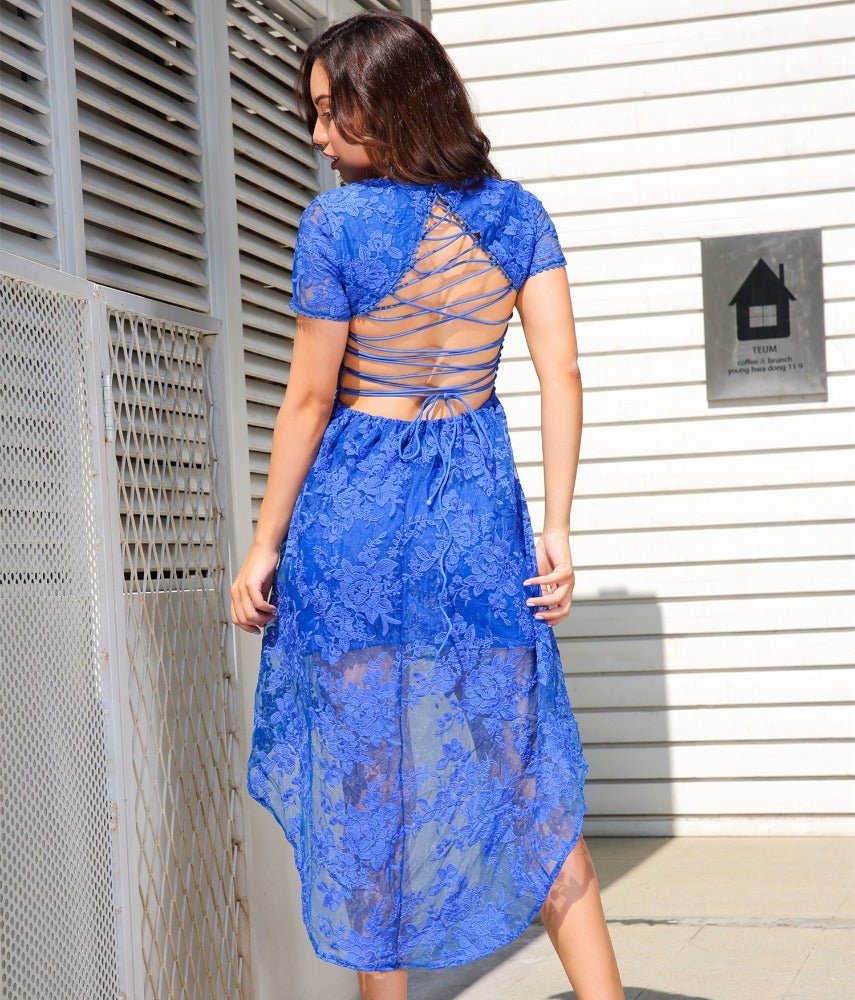 Blue Lace Flower Dress
