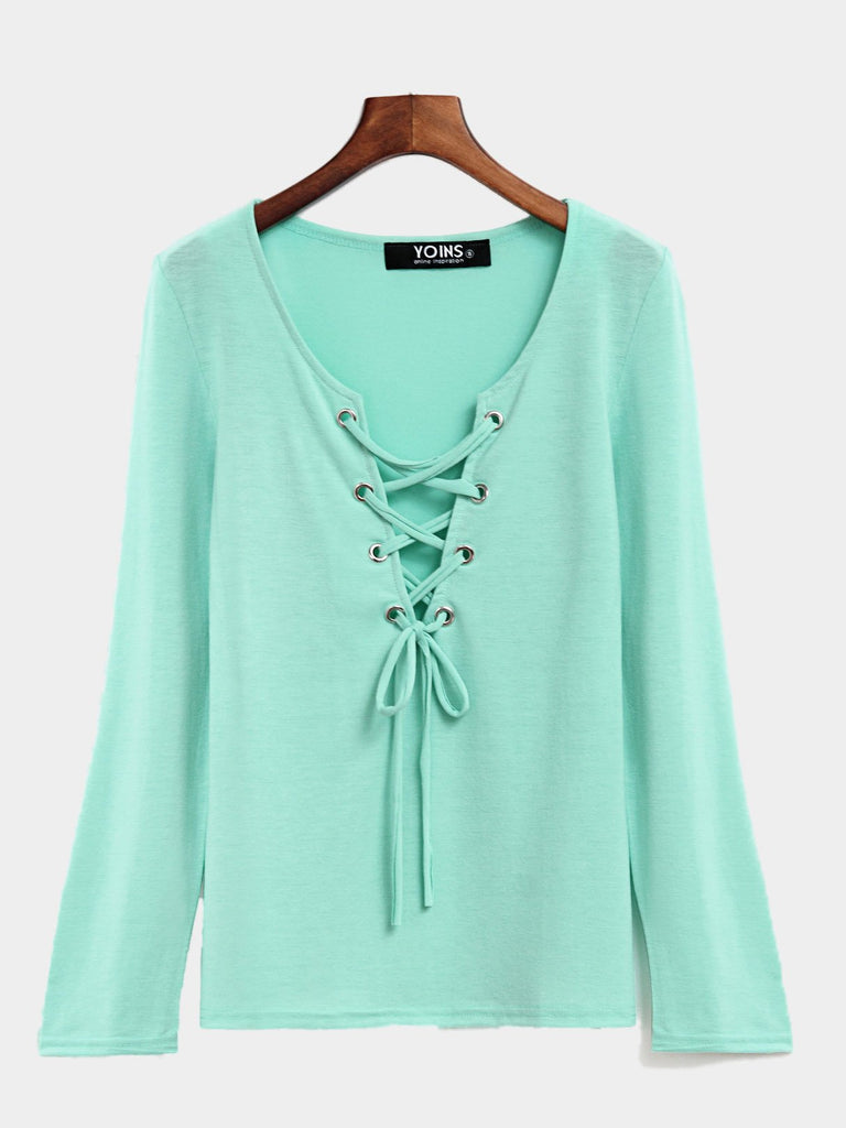 Casual Lace-Up Long Sleeves T-Shirt