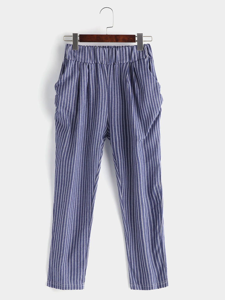 Plus Size Striped Pockets Cropped Pants