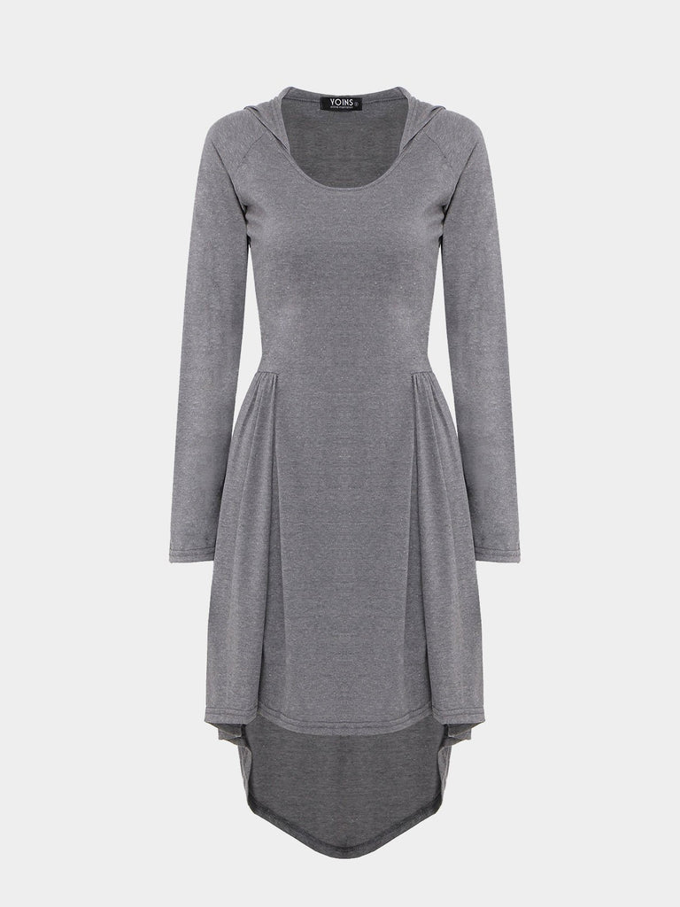 V-Neck Long Sleeve Irregular Hem Grey Casual Dresses