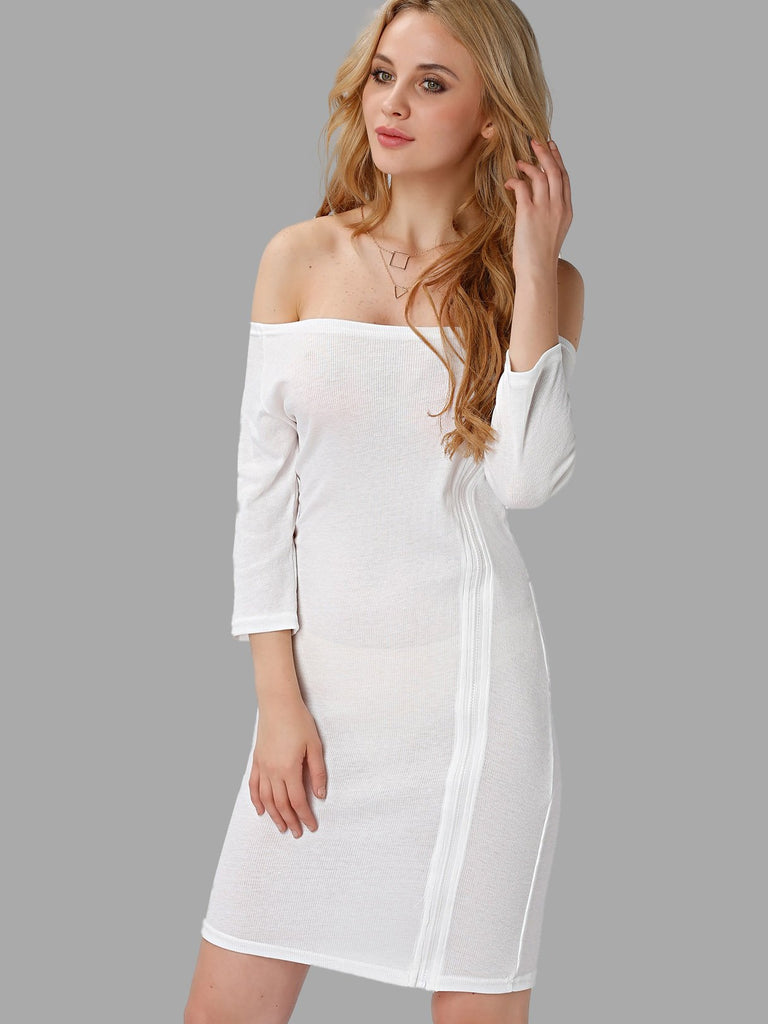 White Off The Shoulder Plain Mini Dresses