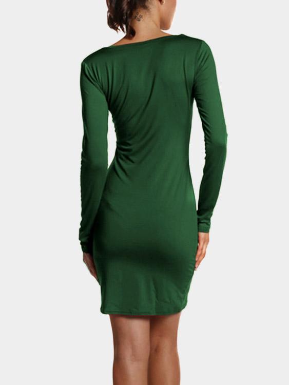 Womens Army Green V-Neck Dresses