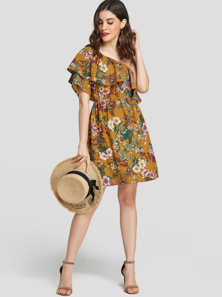 Womens Yellow Floral Dresses