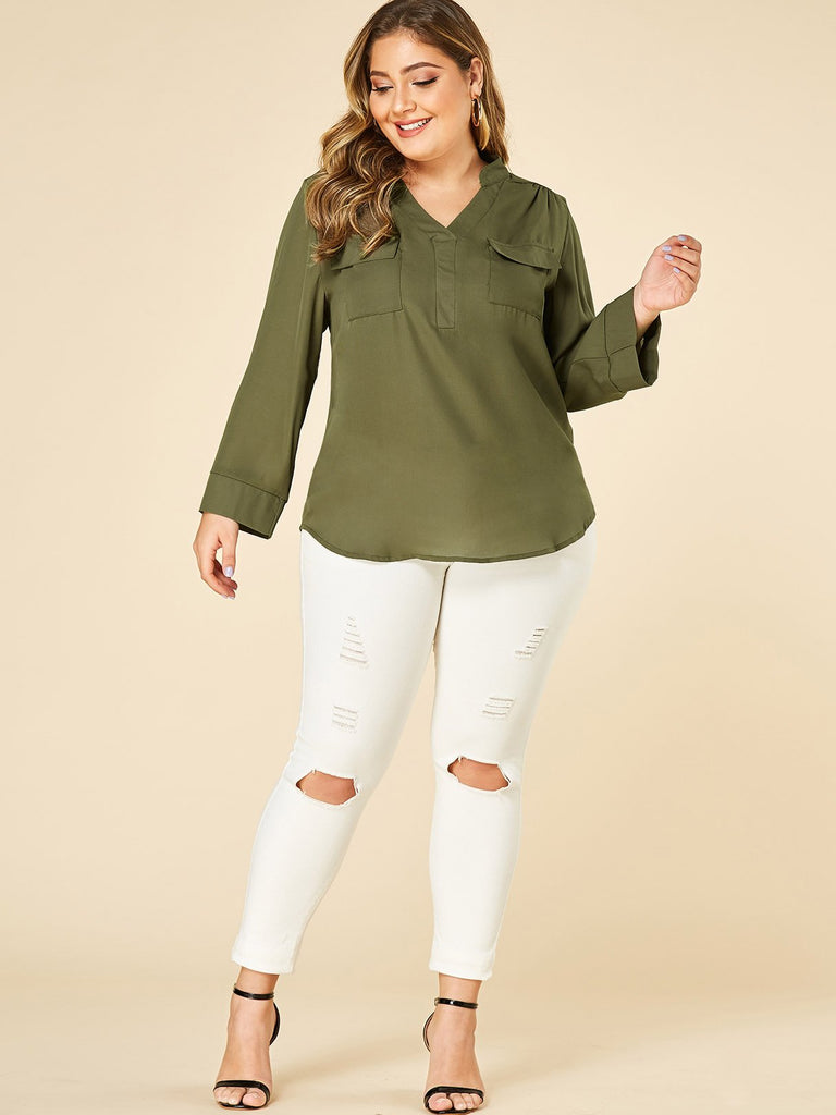 Womens Army Green Plus Size Tops