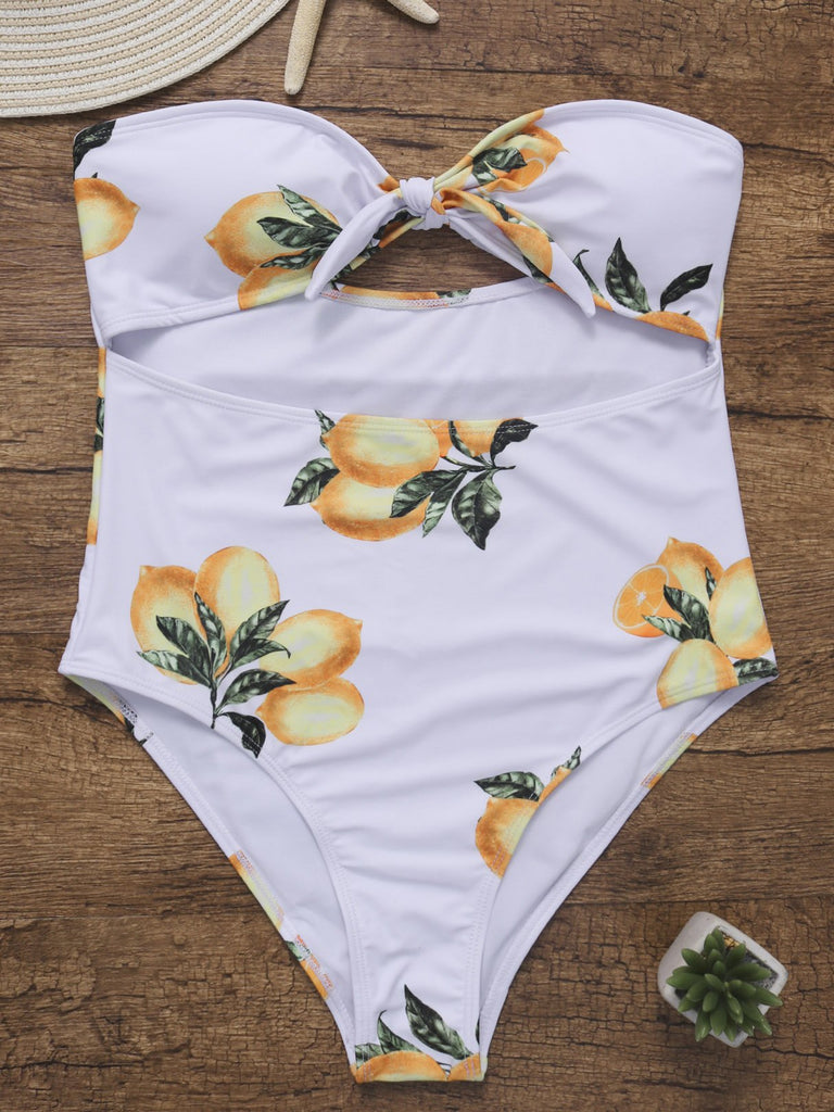 White Off The Shoulder Sleeveless Floral Print Cut Out One-Pieces Swimwears
