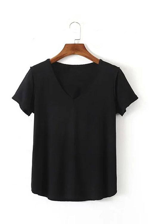 V-Neck Short Sleeve Black Shirt