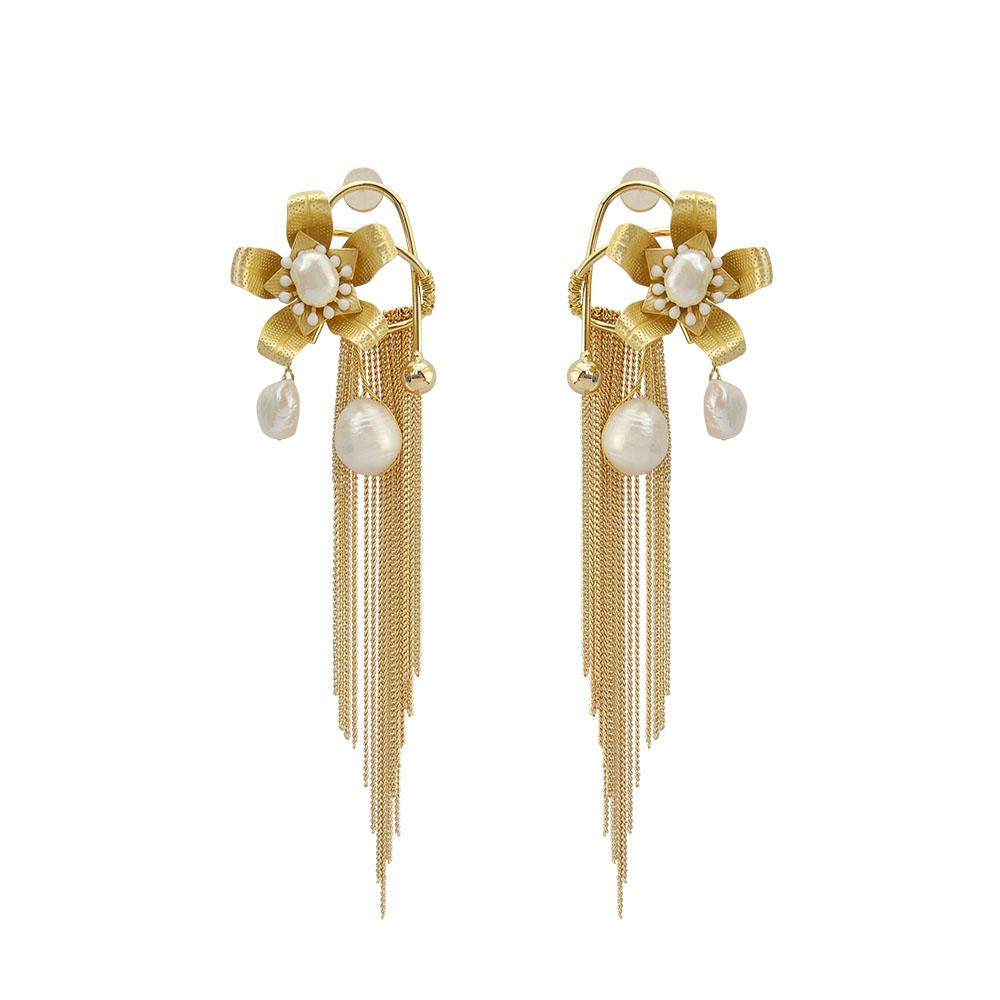 Metal Pearl Tassel Handmade Earrings Roaring 19S Jewelry