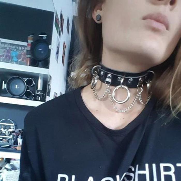 Women Sexy Collar Metal Circle Chain Choker Punk Style Binding Collar Necklace