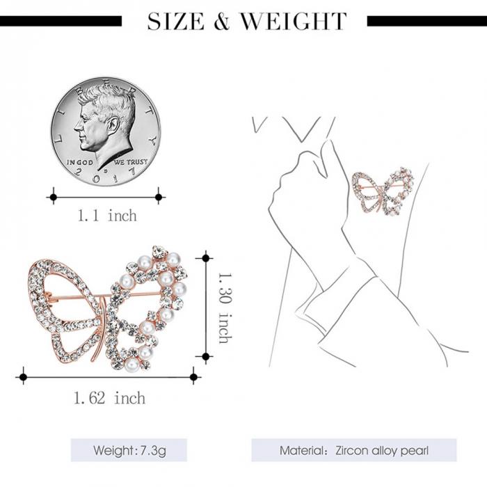 Women Brooch Pin Zircon Imitation Pearl Butterfly Lady Dress Sweater Scarf Brooches Jewelry Accessories Gift