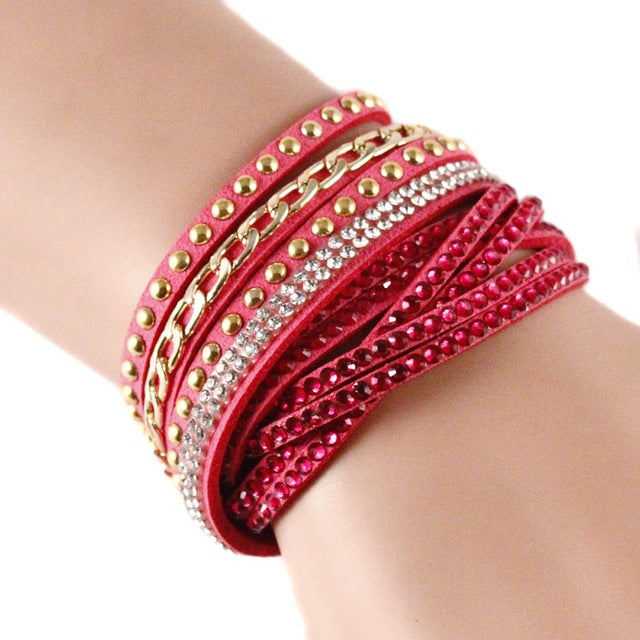 Women Multilayer Bracelet Velvet Crystal Hand Chain Lady Casual Wrap Bracelets Jewelry Accessories