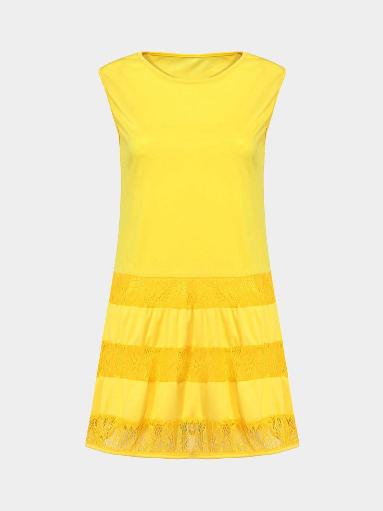 Scoop Neck Plain Lace Sleeveless Yellow Casual Dresses