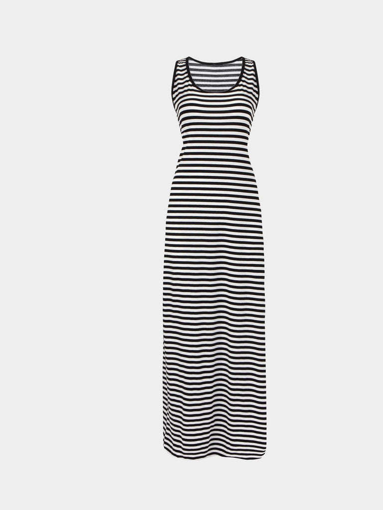 Round Neck Stripe Sleeveless Maxi Dress