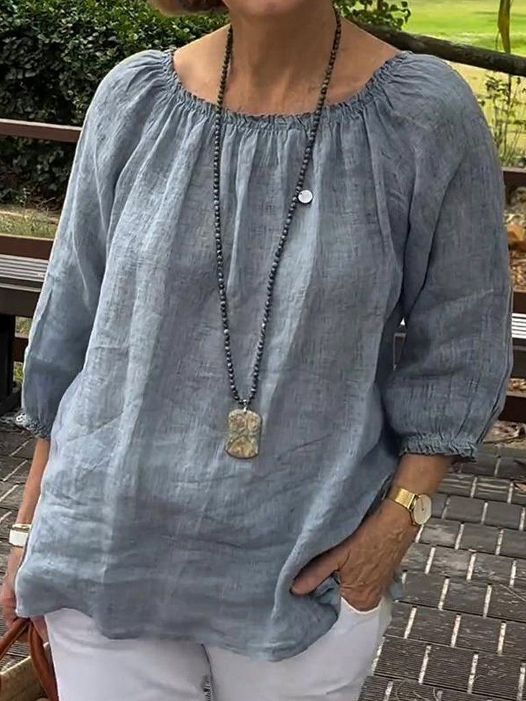 Loose Half Sleeve Crew Neck Plain Fashion Regular Blouses