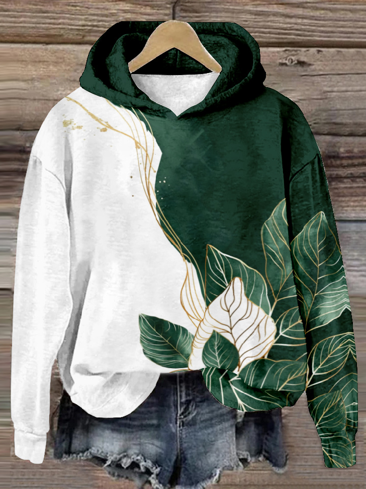 Casual Long Sleeve Hoodie Leaf Zipper Fashion Regular Sweatshirt