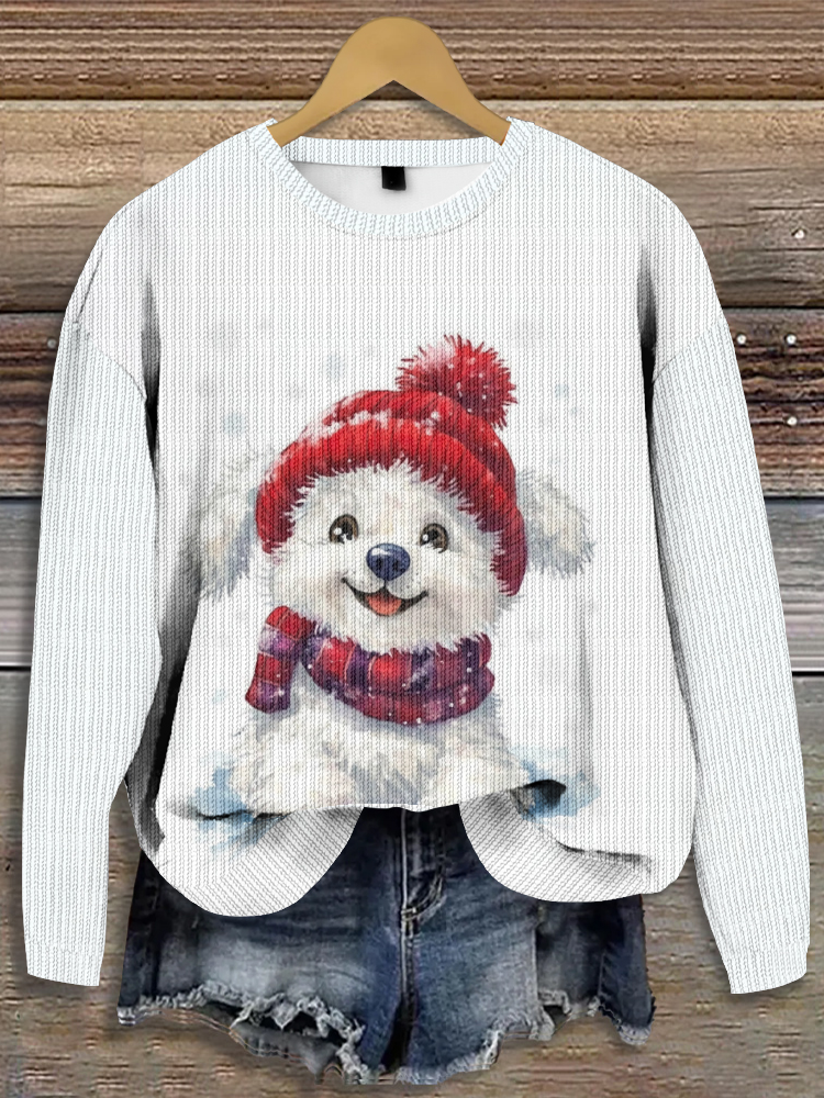 Fashion Crew Neck Long Sleeve Santa Claus Loose Regular Sweater