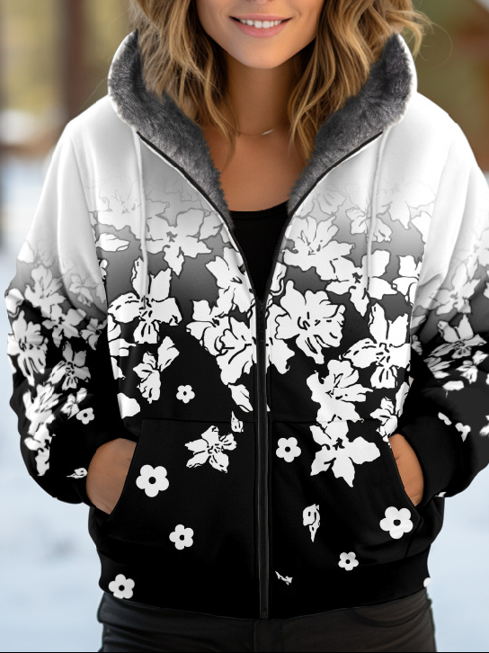 Loose Hoodie Long Sleeve Floral Fashion Regular Jacket