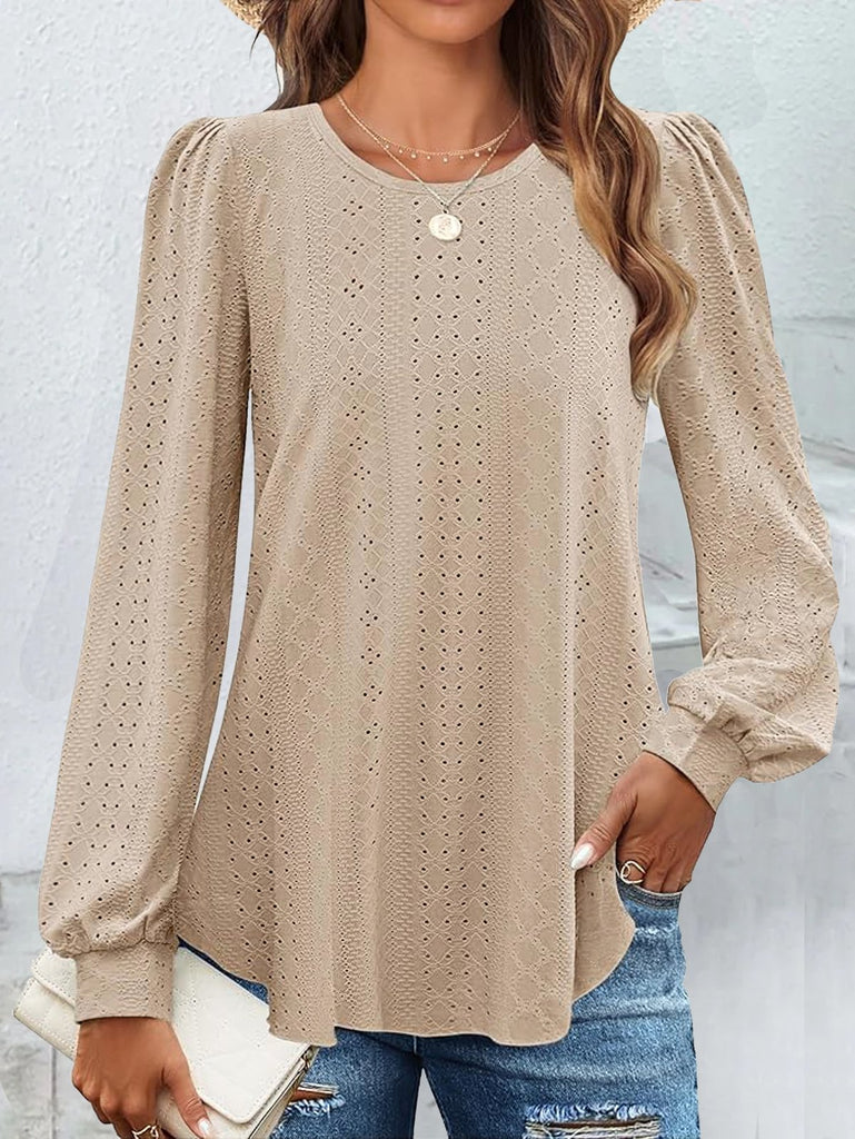 Fashion Crew Neck Long Sleeve Plain Loose Regular Blouses