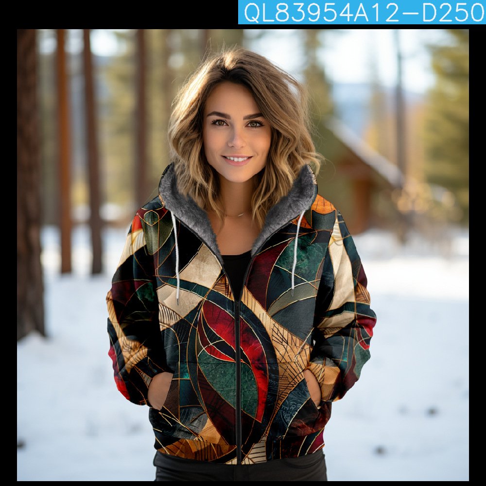 Loose Hoodie Long Sleeve Geometric Fashion Regular Jacket