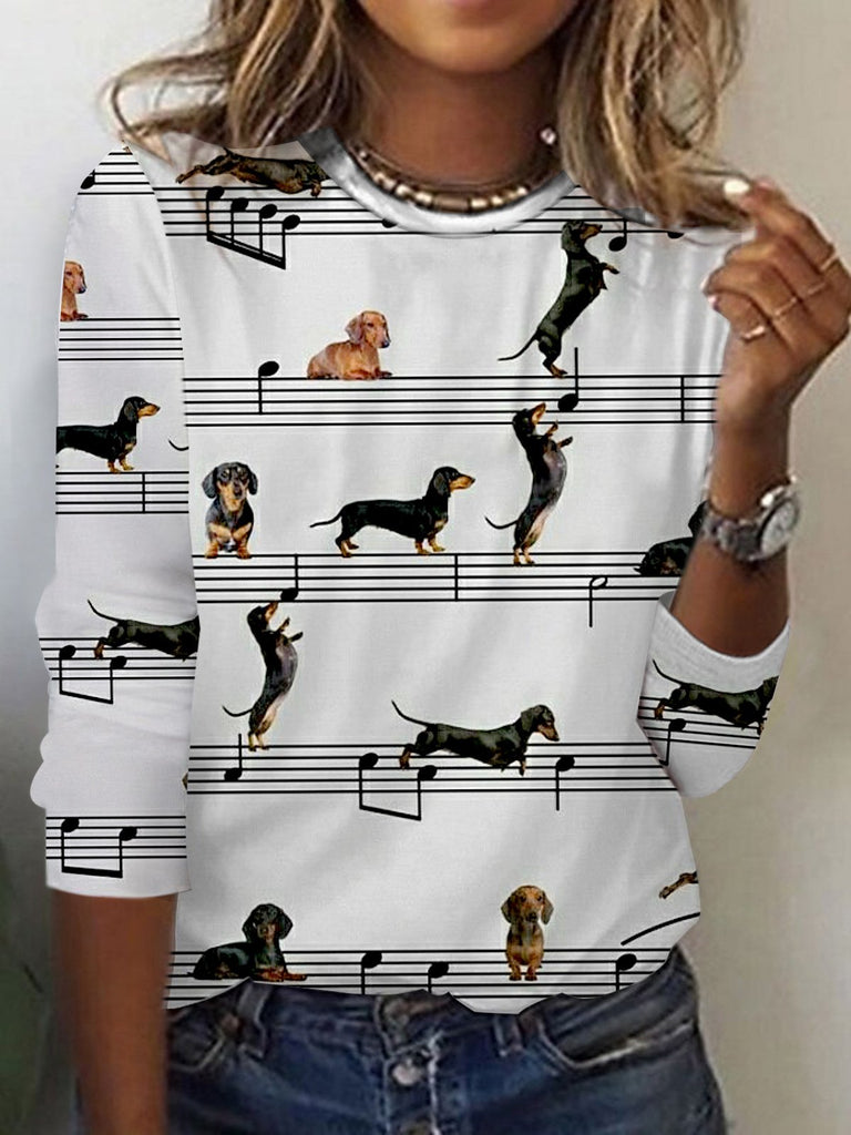 Vintage Crew Neck Long Sleeve Animal Loose Regular T-Shirt