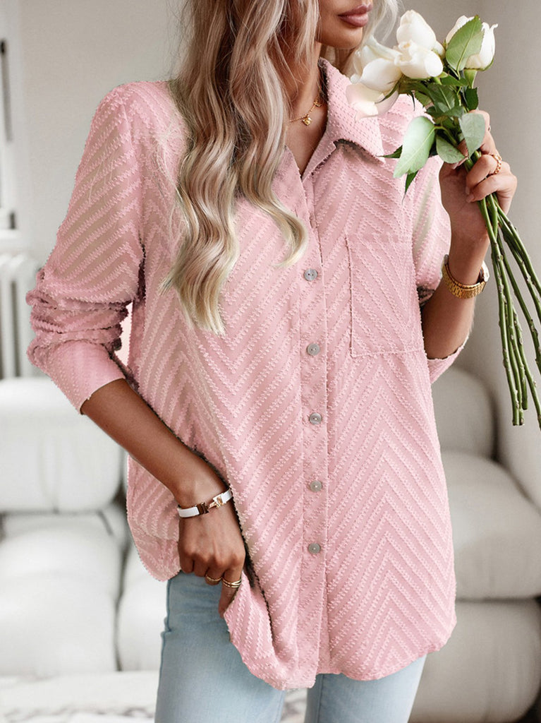 Fashion Long Sleeve Shirt Collar Plain Loose Regular Shirt