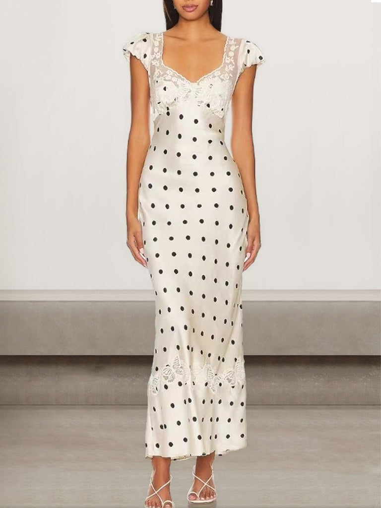 Sexy V Neck Short Sleeve Polka Dots Tight Dinner Dress