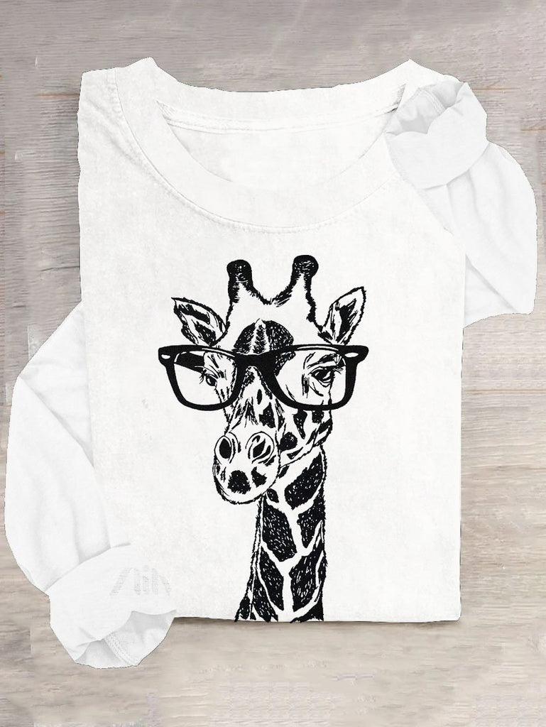 Fashion Crew Neck Long Sleeve Deer Casual Regular T-Shirt