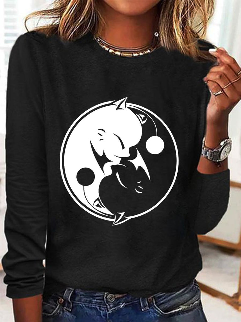 Fashion Crew Neck Long Sleeve Animal Loose Regular Blouses