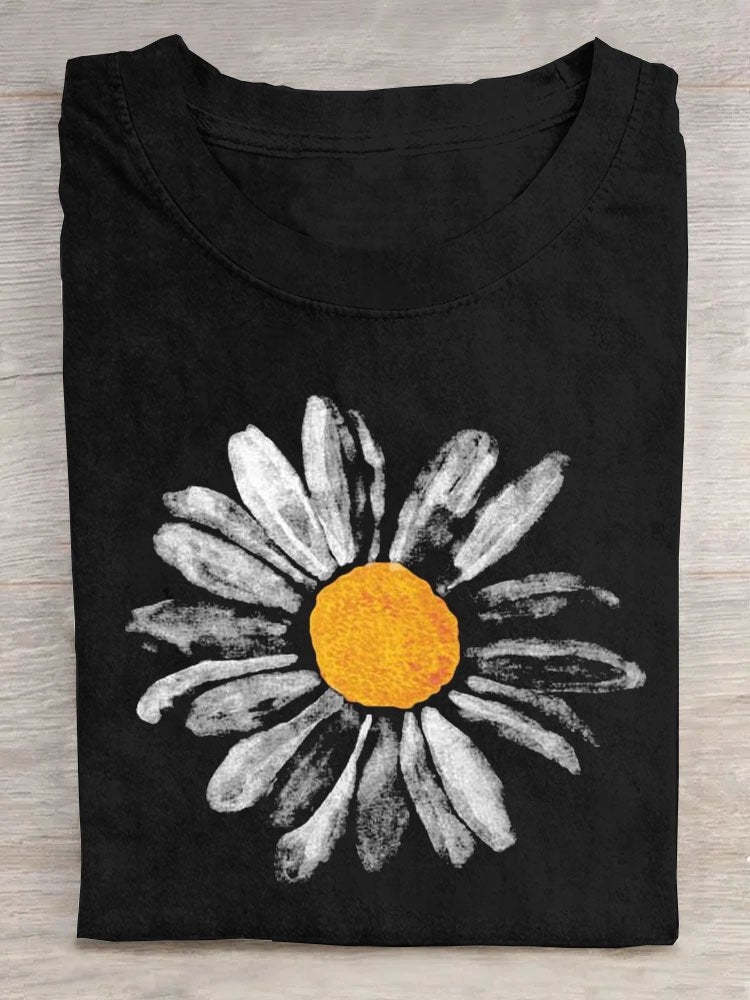 Fashion Short Sleeve Crew Neck Floral Casual Regular T-Shirt