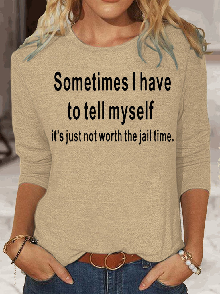 Crew Neck Long Sleeve Text Letters Fashion Regular Blouse