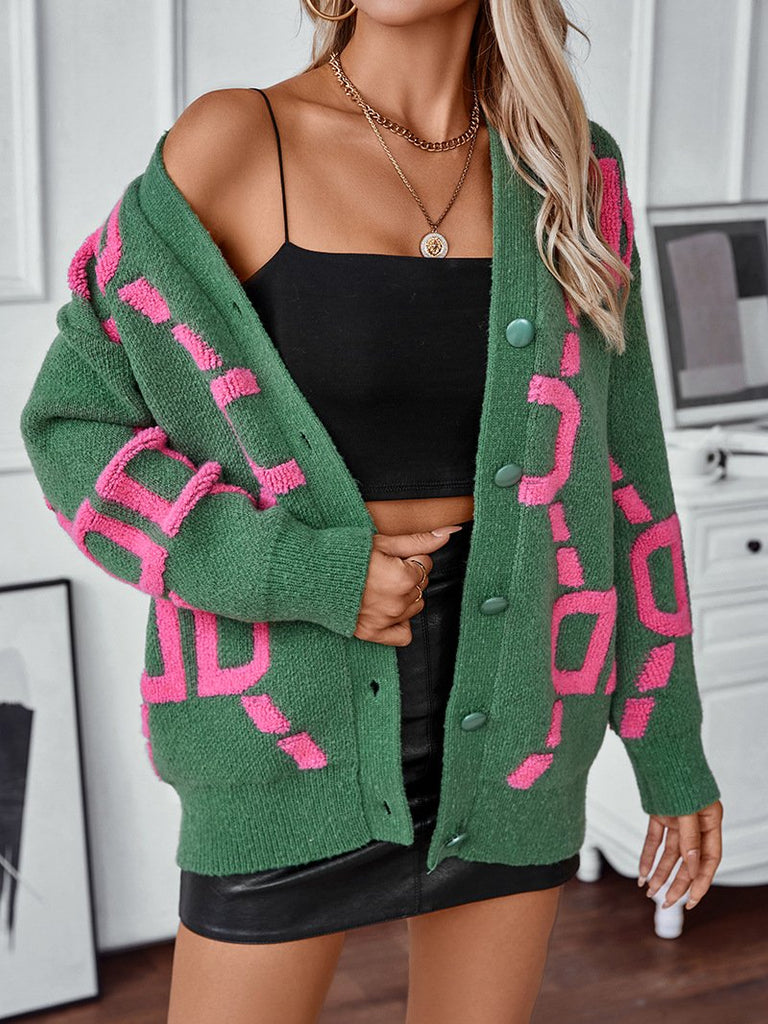 Fashion Long Sleeve Abstract Loose Mid-Long Sweater