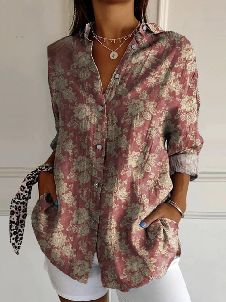 Loose Long Sleeve Shirt Collar Floral Fashion Regular Shirt