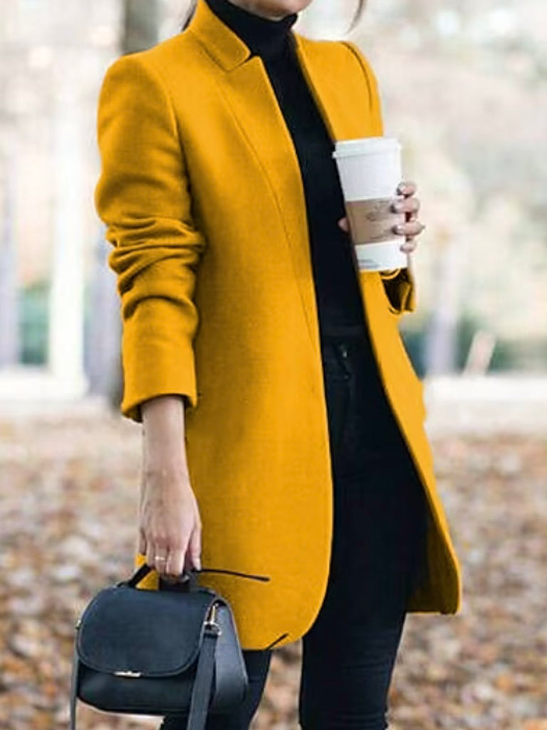 Plus Size Fashion Long Sleeve Plain Loose Mid-Long Coat