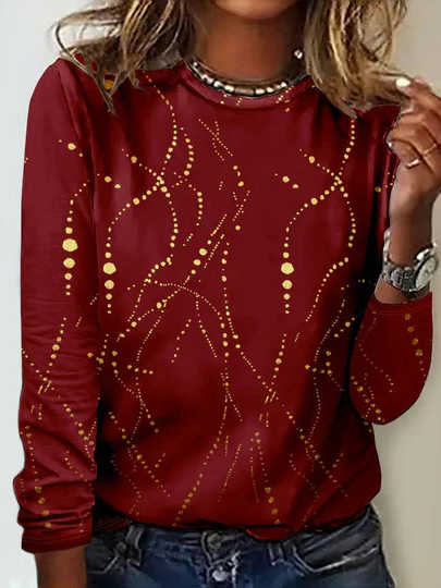 Fashion Crew Neck Long Sleeve Geometric Casual Regular T-Shirt