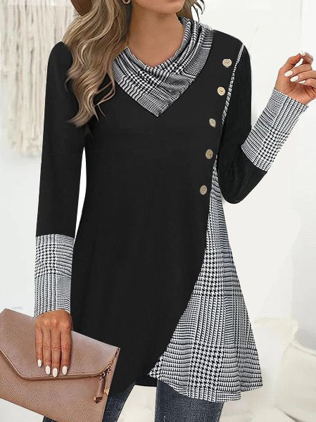 Loose Long Sleeve Plaid Irregular Craftsmanship Fashion Mid-Long Blouse